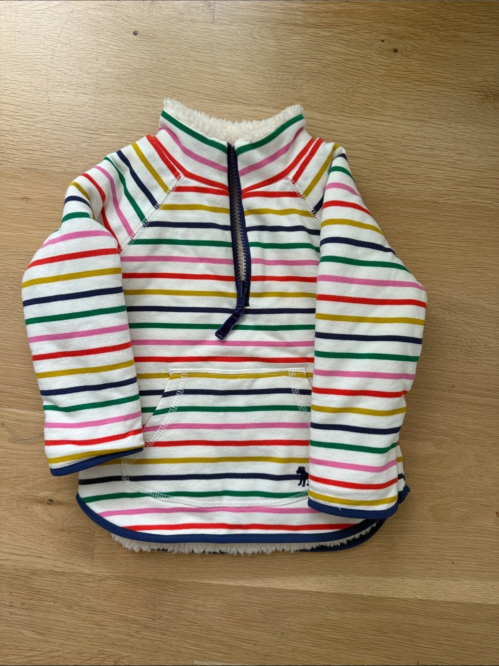 Mini Boden reversible Rainbow Stripe Half-Zip Fleece Pullover